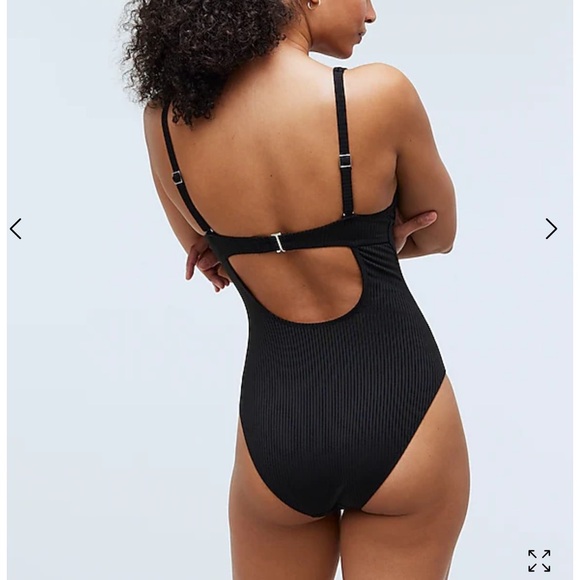 NWT Madewell black Ribbed Underwire Open-Back one piece swimsuit medium - Picture 3 of 3